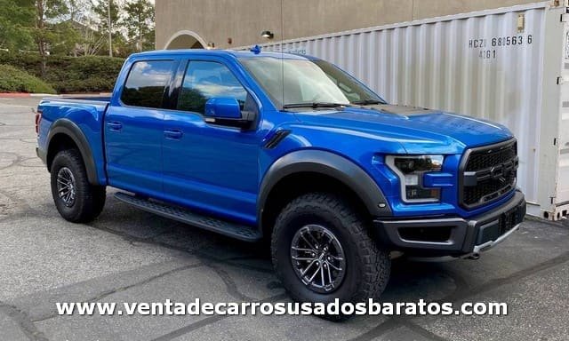 Camioneta usada Ford F-150 Raptor 4x4 6 clindros 2019 doble cabina azul en venta barata Los Angeles CA